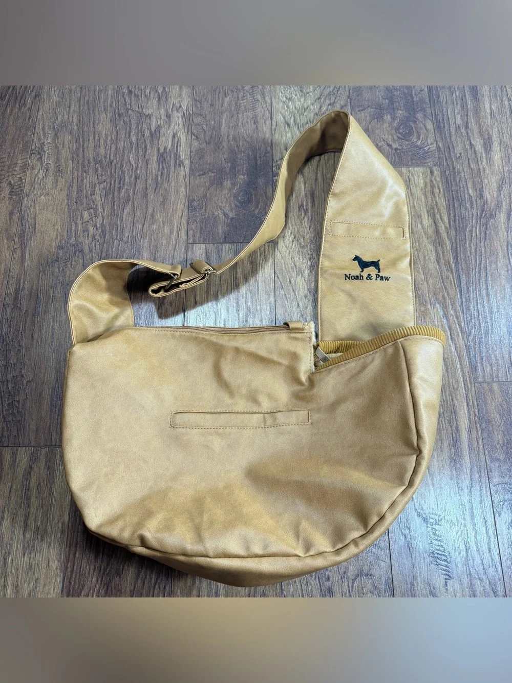 Noah & Paw Vegan Leather Dog Sling Carrier Beige Tan Faux Fur Adjustable Strap
